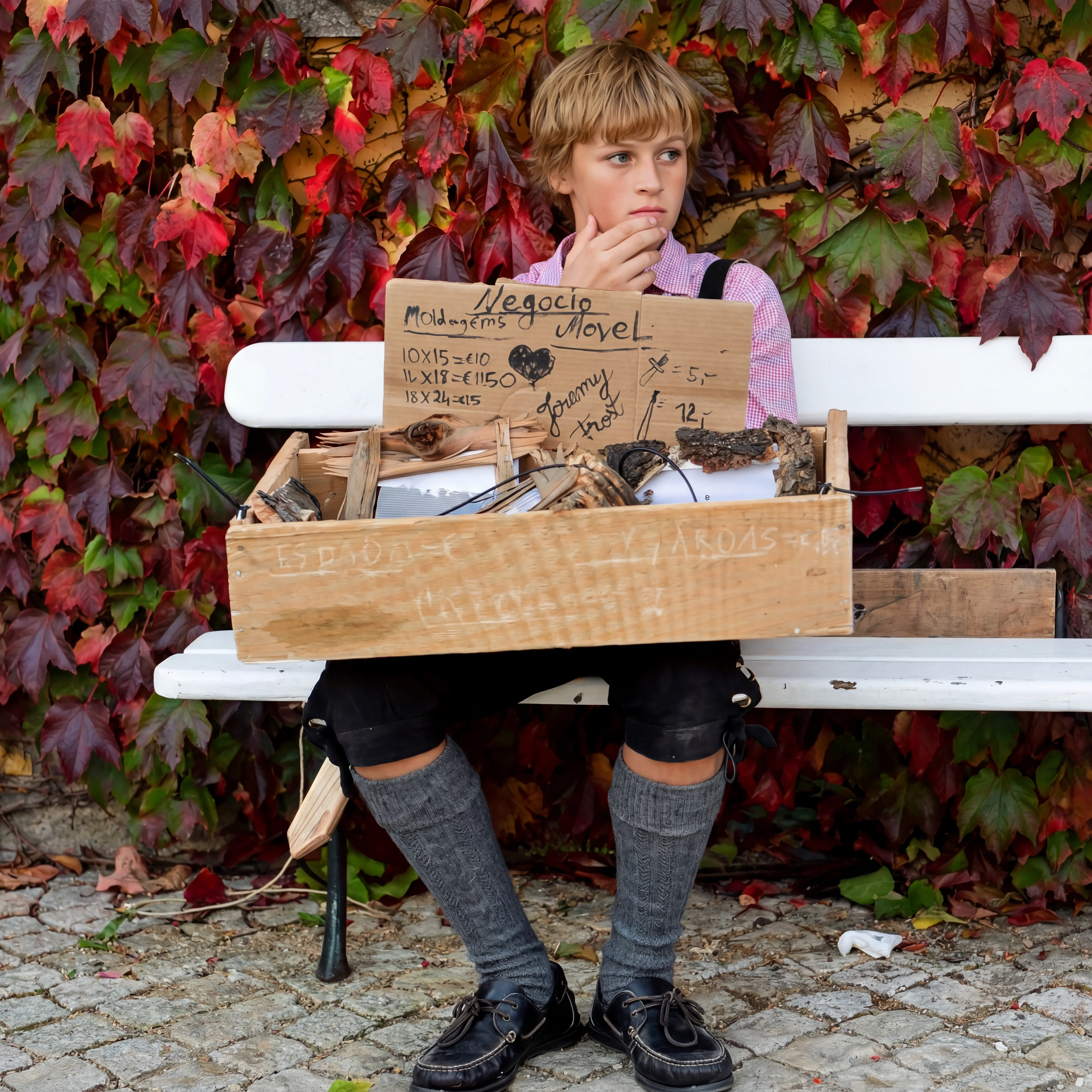 Young Jeremy at his stall, selling handmade wooden swords at the harvest festival